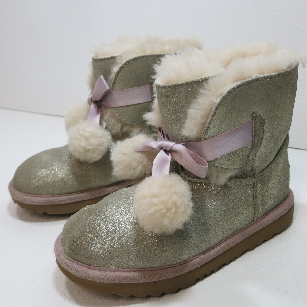 UGG Gita Metallic Pom-Pom Bow Boots Insulated Kids Footwear Childs Winter Boot 2